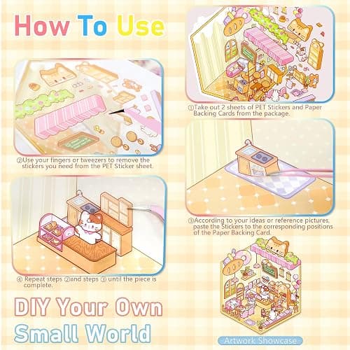 24 Sets 3D Sticker Scene, Sticker Therapy DIY, Kawaii 3D Stickers for Adults Girls Kids, Build Your Own Scene Stickers Collection Cozy Room Cute Miniature House Shop, Relief Stress Pass The Time thumbnail 5