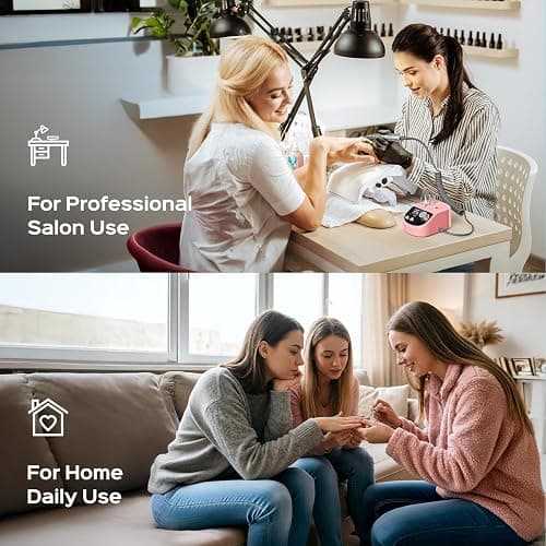 COSLUS E50 Professional Electric Nail Drill File with Upgraded Steady Power | 35000 RPM, LED Display, for Acrylic, Gel & Natural Nails, Easy to Use, Home DIY & Salon Use, Women, Nail Art Practice, Pink thumbnail 8
