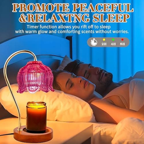 Purple Flower Candle Warmer Lamp with Timer - Electric Candle Heater for Women's Gifts, Mom, Friends, Vintage Home Decor(Includes 2 Bulbs) thumbnail 5