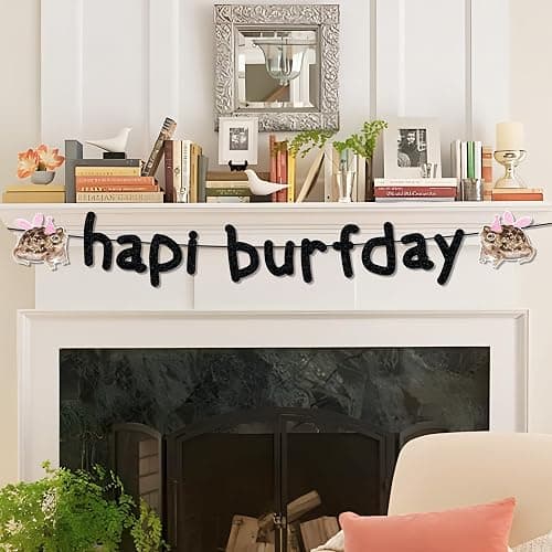 Happy Birthday Banner Pre-Strung Black Glitter Funny Hapi Burfday Birthday Decorations for Frog Lovers Bday Party Decor thumbnail 6