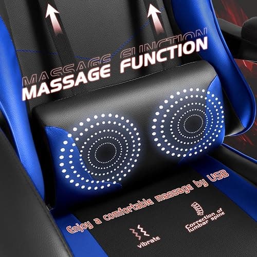 Shahoo Gaming Chair with Footrest and Massage Lumbar Support, Video Game Chairs Height Adjustable Seat with Headrest for Office or Bedroom, Study Room, Blue thumbnail 5