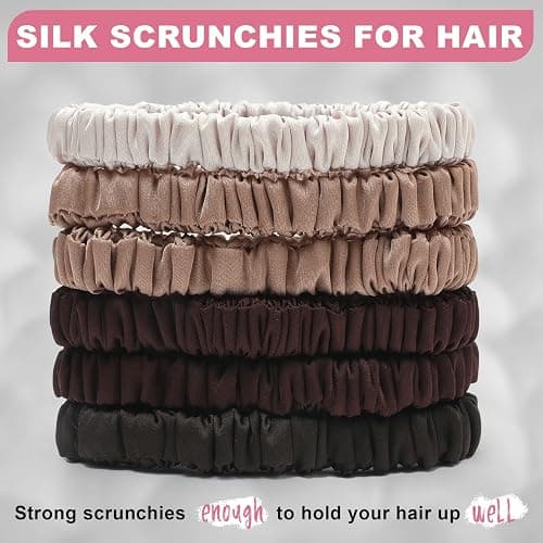 6Pcs Silk Hair Ties Small 22 Momme 100% Pure Mulberry Silk Scrunchies for Women Girls Thin Skinny Hair Sleep Scrunchies No Damage(Color 03) thumbnail 2
