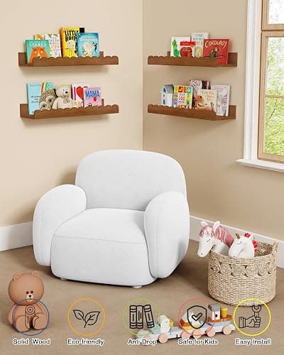 Harwaya Walnut Nursery Book Shelves Wall Set of 4, Dark Wood Scalloped Floating Bookshelf for Wall, Cloud Wooden Hanging Shelving Unit for Kids Bedroom Baby Child Toddler Room Kitchen (Walnut Brown) thumbnail 4