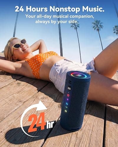 BassBloom Roar 3 Portable Bluetooth Speaker,20W Powerful Sound with JIKE Bass,IPX6 Waterproof,24H Playtime,Bluetooth 5.4,RGB Lights,Wireless TWS Pairing,Outdoor for Camping and Beach (Black) thumbnail 7