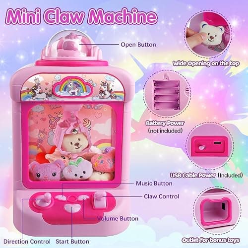 TingingYuli Claw Machine for Kids,Unicorn Mini Vending Machines Candy Grabber Prize Dispenser Toys for Girls,Electronic Arcade Game with 20 Mini Plush Toys for Christmas Easter Birthday Gifts thumbnail 4
