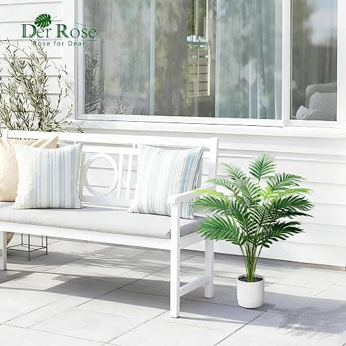 Der Rose 28" Fake Palm Tree in White Pot Fake Plants Porch Outdoor Decor | Easy-care artificial plants with adjustable fronds add layered tropical greenery to home, bathroom, porch, patio decor indoor thumbnail 2