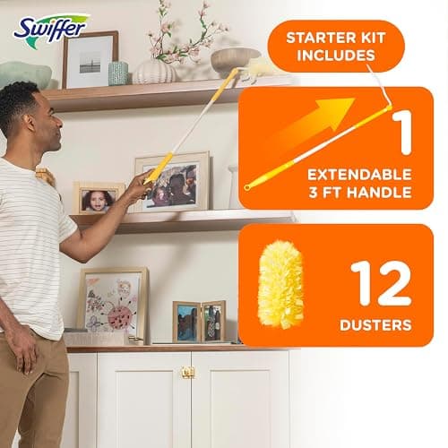 Swiffer Duster Heavy Duty Dusting Kit, Cleaning Supplies, 3 ft Extended Handle, 1 Duster, 12 Refills thumbnail 6