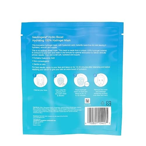 Neutrogena Hydro Boost Moisturizing & Hydrating 100% Hydrogel Sheet Mask, Face Mask for Dry Skin with Hyaluronic Acid, Gentle & Non-Comedogenic, 1 oz, 12 Pack thumbnail 10