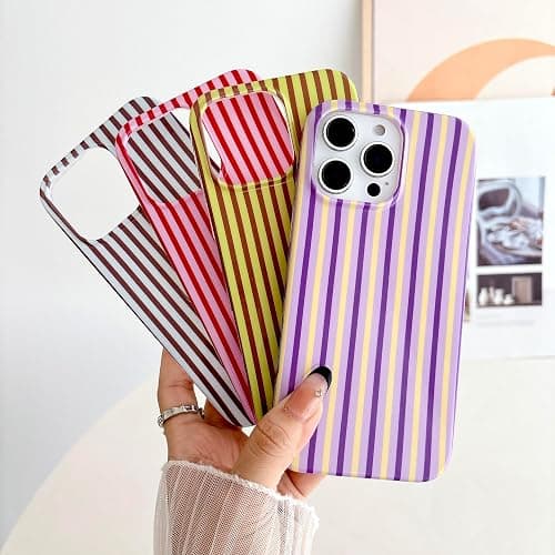 HYUEKOKO Striped Phone Case for iPhone 11, Fashion Retro Stripe Pattern Aesthetic Cover, Soft TPU Slim Shockproof Case for Girls Women-Blue and Coffee thumbnail 6