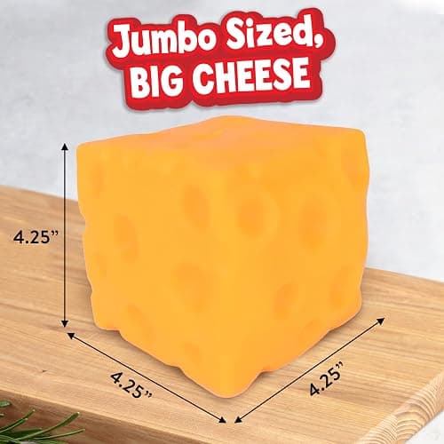 Extra Large Squishy Squeeze Cheese Block, Gag Gifts Funny Adult, 4.25 Inch Giant Stress Ball, Fidget Sensory Toy for Kids thumbnail 3