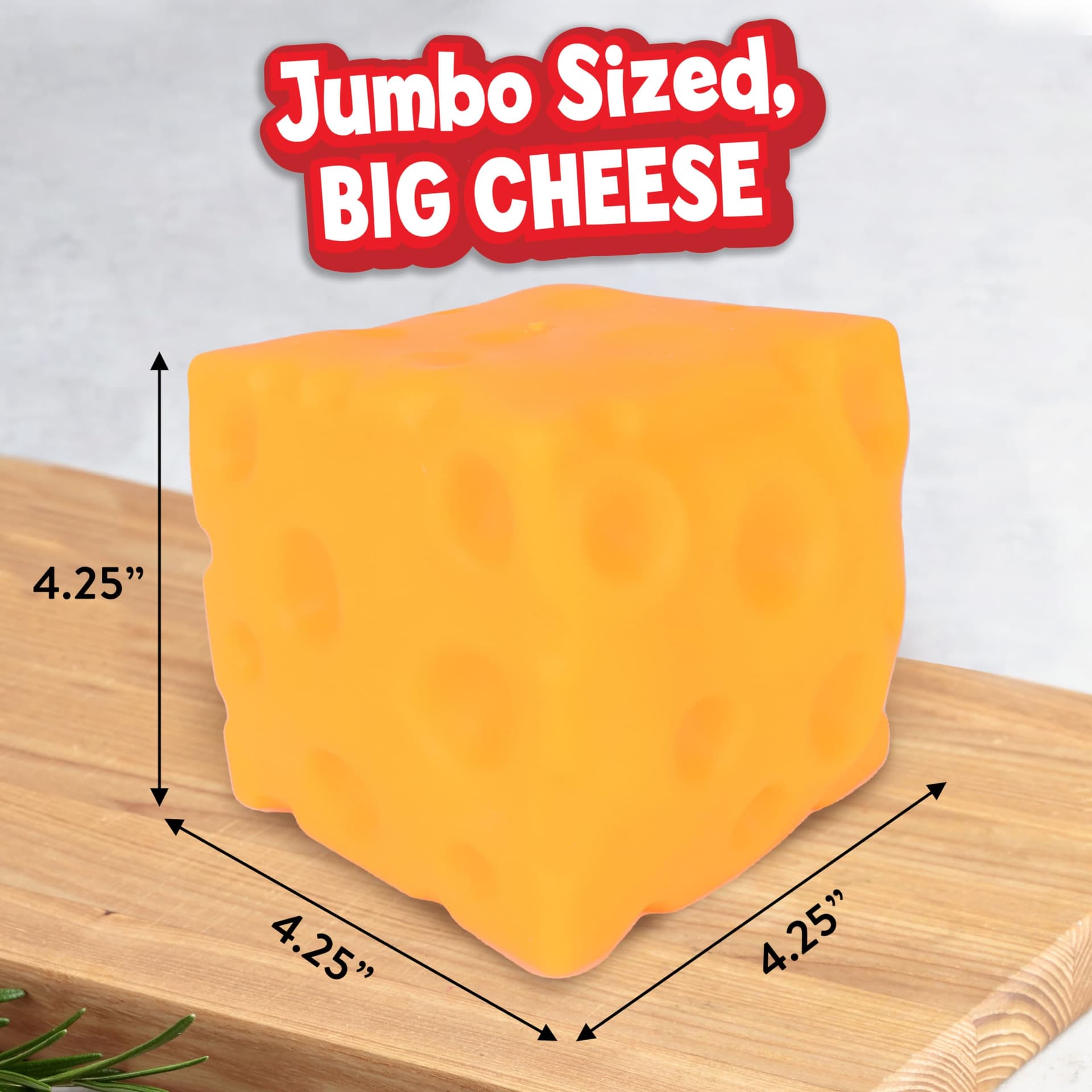 Sunny Days Entertainment Giggle Zone Squeeze Cheese - Extra Large Squishy Cheese Block | Gag Gifts Adult | 4.25 Inch Giant Stress Ball | Fidget Sensory Toy for Kids - thumbnail 4