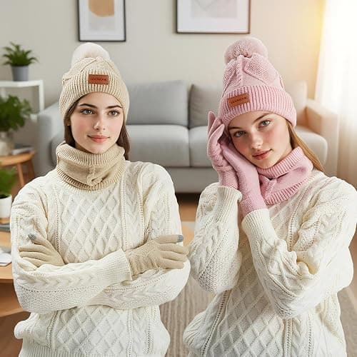 GDOWOHK Winter Hat Gloves Scarf Set, 5% Wool Warm Fleece Beanie, Knit Scarf, Touchscreen Gloves thumbnail 5