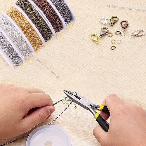 Jishi Chains Jewelry Making Supplies, 60ft Cable Link Chains for Making Jewelry Necklace Earring Bracelet Findings DIY Craft Kit for Adults, 6-Color 2mm Gold Silver Copper Plated Metal Link Rolls Bulk thumbnail 5