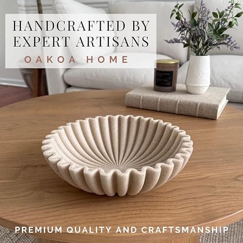 OAKOA Beige Resin Large Decorative Bowls for Home Decor - Decorative Bowl for Keys Entryway Table - Decorative Fruit Bowl Decor - Purse Bowl thumbnail 3