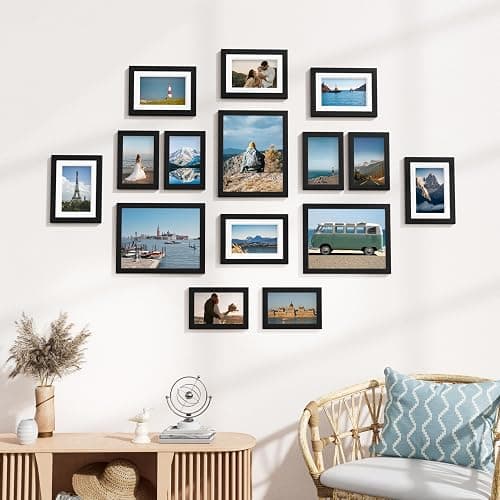 Vittanly 15 Pack Picture Frames Collage Wall Decor for Mounting or Tabletop Display, Gallery Frame Set for Family, Multi Sizes Including 3pcs 8x10, 6pcs 5x7, 6pcs 4x6, Black thumbnail 8