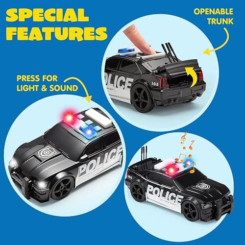 JOYIN 4 Packs Emergency Vehicle Toy Playsets, Friction Powered Vehicles with Light and Sound, Including Fire Truck, Ambulance, Play Police Car and Helicopter, Christmas Toddler Kids Boys Gifts thumbnail 5
