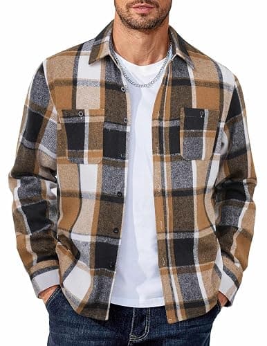 COOFANDY Men's Flannel Shirts Long Sleeve Casual Cotton Plaid Button Down Shirt Jacket with Pockets Size large  - Image 1