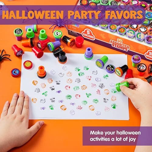 JOYIN 50 Pcs Halloween Stamps for Kids, 25 Designs Assorted Plastic Stamps Bulk, Trick Or Treat Stampers for Halloween Party Favor Gifts, Halloween Goodie Bag Fillers Classroom Game Prizes thumbnail 7