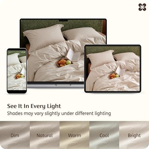 Bedsure 100% Washed Cotton Duvet Cover Queen Size - Oatmeal Minimalist Bedding Set Linen Like - PureWoven Plain Simple & Soft Comforter Cover for All Seasons (Oatmeal, Queen, 90"x90") thumbnail 6