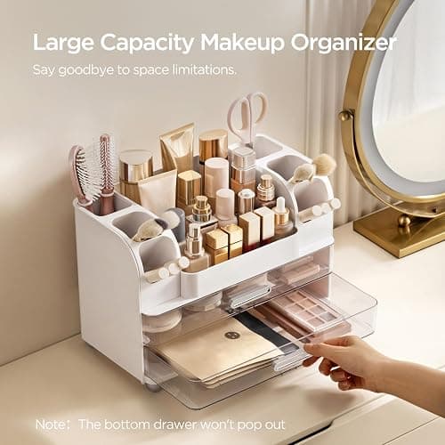 HBlife Makeup Organizer for Vanity with Brush Holder, Large Bathroom Countertop Cosmetic Organizer Skin Care Storage, Easy to Store Lipsticks, Nail Polishes, Perfumes, Eyeshadow Palettes, White thumbnail 4