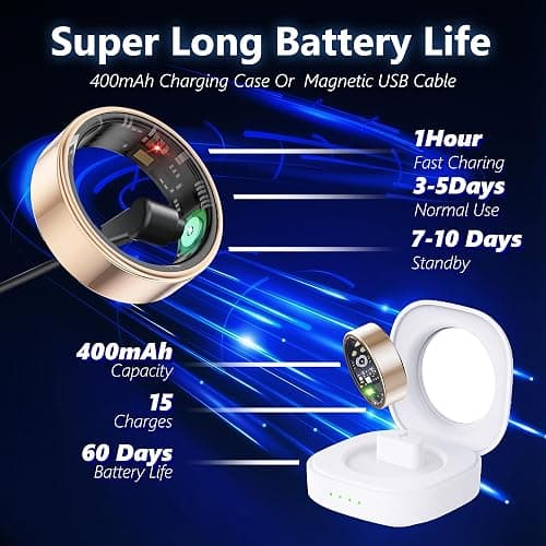 Smart Health Ring for Women Men Fitness Tracker with Heart Rate, Blood Oxygen, Blood Pressure, Sleep Monitoring, Step Counting, IP68 Waterproof for iOS and Android, No APP Fee, Xmas Gifts, Black 8 thumbnail 9