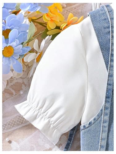 Verdusa Girl's Flared Ruffle Boho Dresses Button Down Collared Dress with Denim Crop Vest and Small Bag thumbnail 4