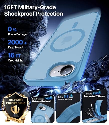 Eastinbox Magnetic Shockproof for iPhone 16e Case 2025[Compatible with MagSafe][Military-Grade Protection] Anti-Yellowing, Matte Back Protective Phone Case for iPhone 16 e case 6.1",Light Blue thumbnail 3