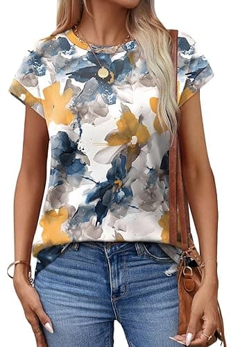 Alaroo Womens Summer Tops Short Sleeve Shirts Crew Neck Cute Trendy Tunic Blouses (S-3XL) thumbnail 4