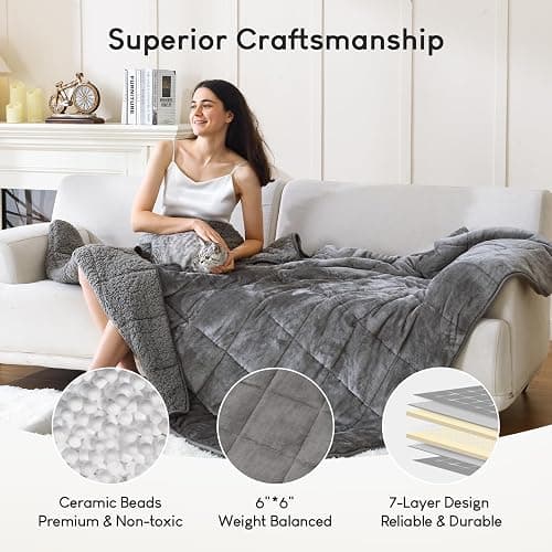 Cottonblue 20lbs Weighted Blanket Queen Size, 60x80 Inches Grey Sherpa Weighted Blanket Throw Sofa Bedding Heavy Blanket for Adults, Soft Cozy Fleece Blanket On Queen Bed thumbnail 5