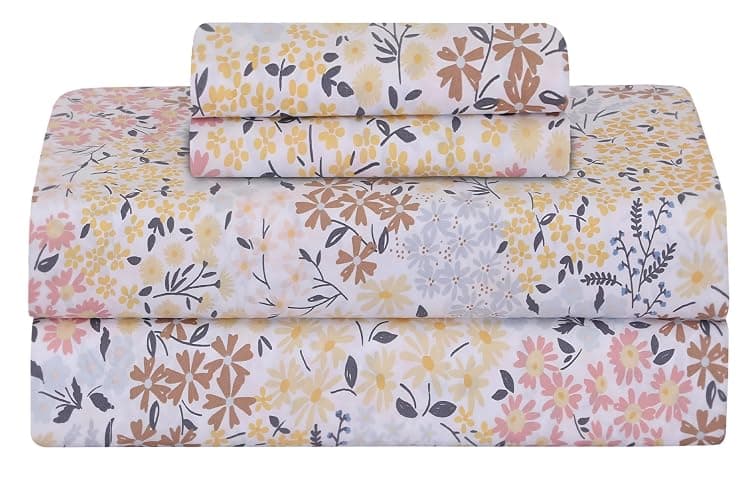Feather & Stitch Softest 100% Cotton Sheets, 300 Thread Count Percale Weave Bedding, 16" Deep Pocket, Cooling Sheets, Breathable Bed Set, Hotel Premium Quality (King, Victorian Floral) - Image 1
