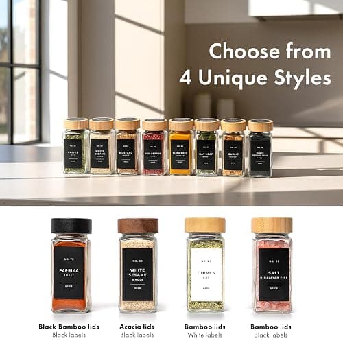 EDELHAUS® Square Spice Jars with Bamboo Wooden Lid (Pack of 24) Spice Jars with Shaker Insert and 240 Labels - Bamboo Lid Glass Container for Spice Organisation [4.3 in × 1.8 in] thumbnail 7
