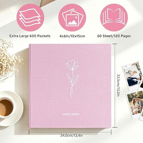 Photo Album 6x4 600 Photos Large Capacity, Linen Cover with Floral Pattern | Acid-Free Slip-in Photo Book Holds Horizontal Vertical Pictures for Family, Wedding, Baby, Anniversary & Travel Memory thumbnail 2