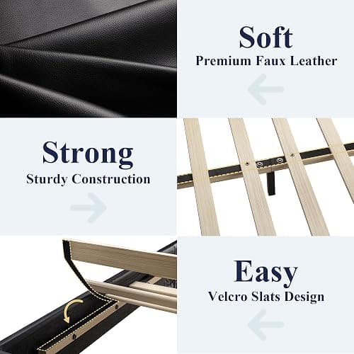 Allewie Full Size Bed Frame with Adjustable Headboard, Faux Leather Platform Bed with Wood Slats, Heavy Duty Mattress Foundation, No Box Spring Needed, Noise-Free, Easy Assembly, Black thumbnail 5