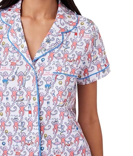 HMPEAIIY Womens Y2k Pajamas Set 2 Piece Button Down Monkey Shorts Set Roller Dupes Rabbit Preppy Loungewear Pjs - Small - Monkey#hamptons thumbnail 4