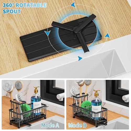 Cisily Sponge Holder for Kitchen Sink with Towel Rack, Sink Caddy with Kitchen High Brush Holder, Organzier Rustproof 304 Stainless Steel Dish Organizer Divider, Soap Dispenser Storage - Black With Towel Rack thumbnail 4