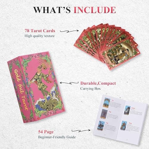 EGCUQ 78 Pink Tarot Cards with Guide Book,Gold Foil Rider Waite Tarot Deck PVC for Beginners to Expert (Pink) thumbnail 6