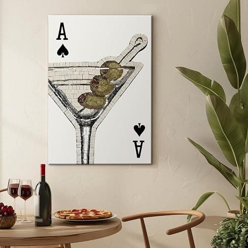 Funky Cocktail Wall Art Vintage Black And White Ace Poker Poster Minimalist Cocktails Canvas Print Wall Decor For Bar Cart Coffee Bar Dining Room 12X18 in Unframed thumbnail 5