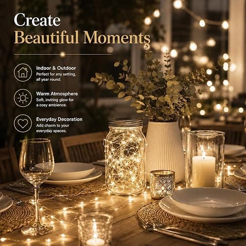 HomlyPro LED Fairy Lights 5M 50 LEDs - Warm White Battery Operated String Lights, Bendable and Waterproof Copper Wire for Garden, Party, Wedding, Home, and Christmas Decorations thumbnail 6