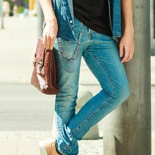Pants Chain for Men, Lobster Clasp Pocket Wallet Chain Fashionable Metal Punk Belt Chain Cool Biker Hip Pop Goth Rock Trouser Jeans Chains Goth Accessories Punk Accessories for Women (Silver) thumbnail 5