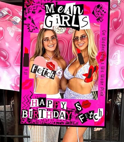 LaVenty Mean Girl Birthday Party Photo Booth Props Frame Mean Girl Party Decoration Y2k Birthday Party Decorations Hot Pink Girls Birthday Party Supplies thumbnail 5