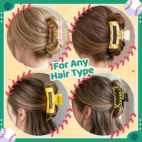 PANTIDE 4Pcs Softball Hair Claw Clips for Women Girls - Sport Game Day Rectangle Nonslip Banana Hair Clips, Thin Thick Short Long Curly Hair Accessories, School Daily Softball Party Birthday Gift thumbnail 5
