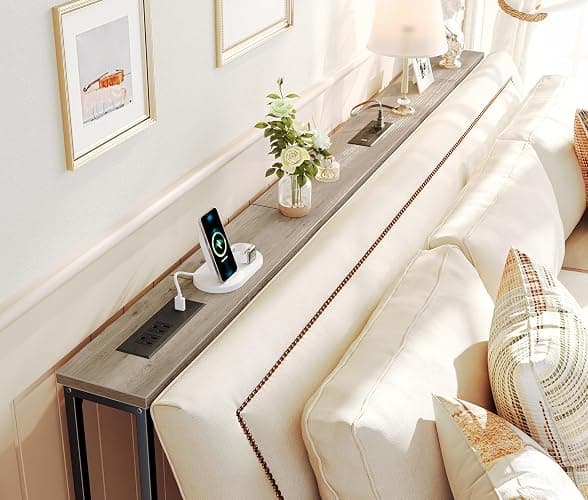 SUPERJARE 78.8 Inch Narrow Console Table with Outlet, Sofa Tables, Behind Couch Table, Long Entryway Tables with Charging Station, for Living Room, Oak thumbnail 2