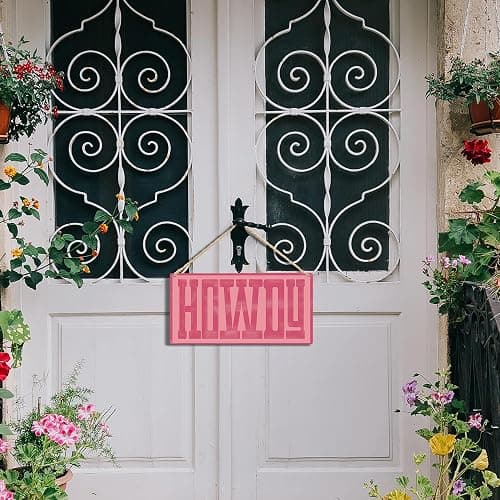 Ryeolo Howdy Sign - Preppy Hot Pink Cowgirl Wall Decor, Western Home Living Room Decor, 11.8x5.9 Inch Wall Pediment thumbnail 4