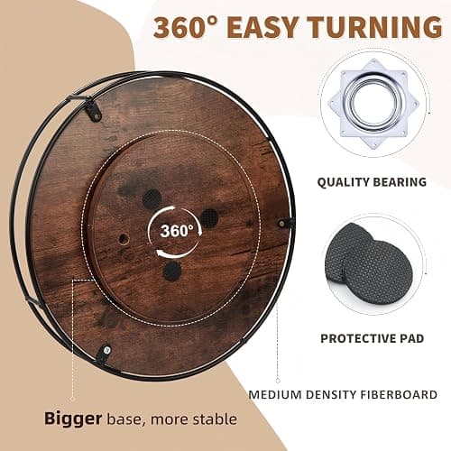 12 Inch Wood Lazy Susan, Rustic Brown Turntable Organizer with Steel Frame, 360 Degree Decorative Turntable for Countertop or Centerpieces thumbnail 5