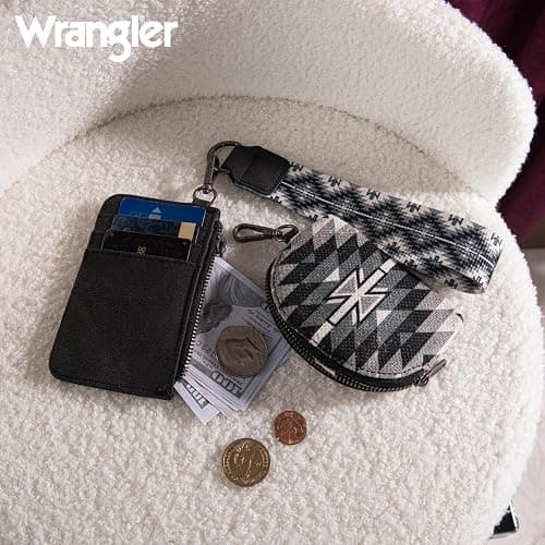 Wrangler Aztec Keychain Wristlet Wallets for Women Western Dual Pouch Wristlet Credit Card Holder Wallet with Zipper Pocket WG2213-W0051BK thumbnail 6