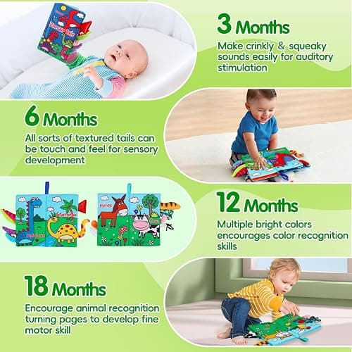 2PCS Soft Crinkle Touch Feel Cloth Books for Infant Baby 0-3-6-12-18 Months | High Contrast Interactive Sensory Busy Travel Early Development Car Seat Stroller Toys Montessori Newborn Gift for Boys Girls thumbnail 4