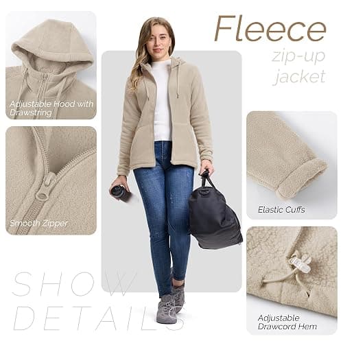 Outdoor Ventures Women's Hooded Polar Fleece Jacket Zip Up with 6 Pockets | Thick, Soft, Warm Sweater, Casual Hoodie Sweatshirt, Lightweight, Insulated Outerwear Coat for Fall, Winter, Hiking, Outdoor thumbnail 5