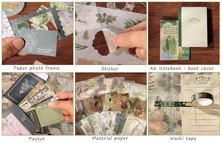 Draupnir 350 Pezzi Aesthetic Scrapbook Accessory Set, Bullet Junk Journal Set con Accessori per Scrapbook Journaling, Quaderno a Griglia A6, Regalo fai da te per Ragazzi e Bambini - Foresta thumbnail 4