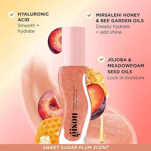 Gisou Honey Infused Lip Oil (0.27 Fl Oz) - Glazed Plum | Sheer nude shimmer, sweet sugar plum scent, intense hydration & glossy shine, no stickiness thumbnail 5