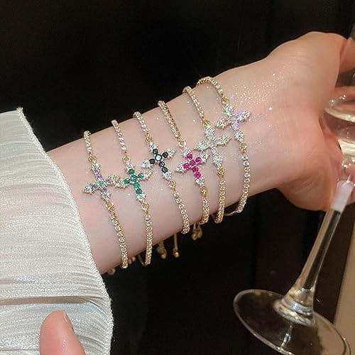 VIBILIA Bracelets for Women, Cross Bracelets for Women Trendy, Adjustable Bracelets, Dainty Tennis Bracelets, Catholic Gift for Mom Daughter Wife Sister Friend, Communion Gift thumbnail 4